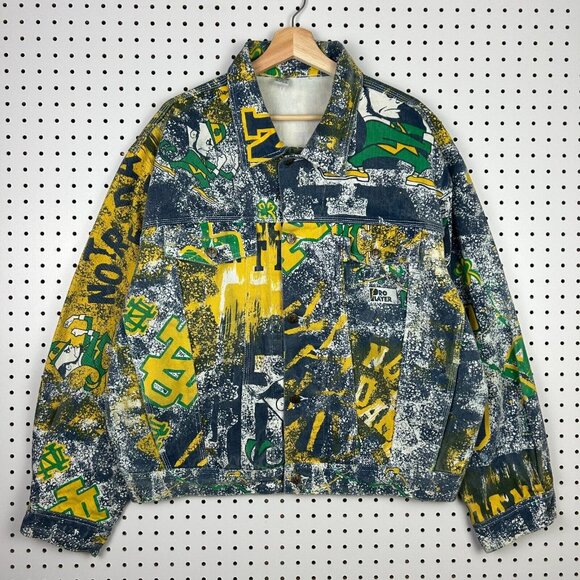 Notre Dame Vintage Jean Jacket Sz XL Pro Player All Over AOP Fighting Irish 90s - Picture 5 of 9